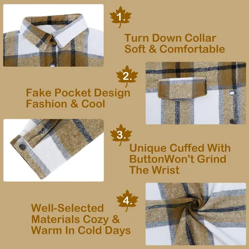 Vista 6 de American Trends Womens Plaid ShacketJacket- Oversized Wool Loose Lapel Coat Button Down Long Sleeve Shacket Shirt For Women