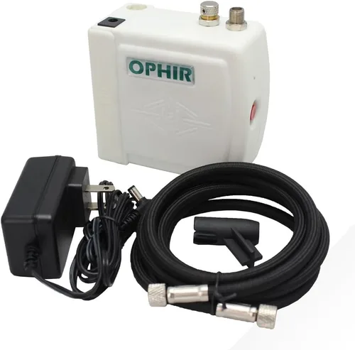 Vista 3 de OPHIR Mini kit de compresor de aire portátil con cepillo de limpieza, pistola pulverizadora ajustable para manualidades de modelos Hobby (blanco)