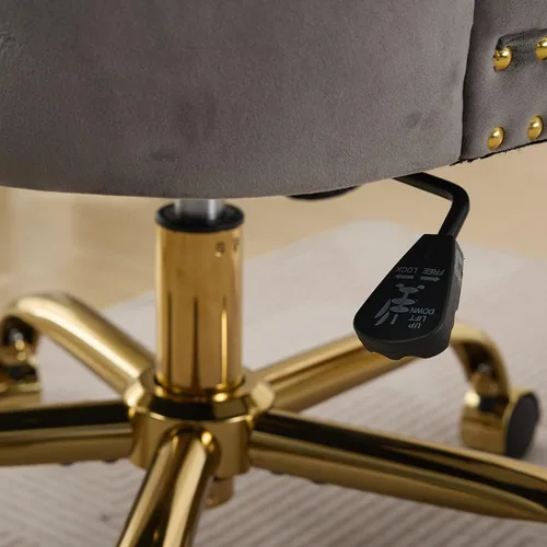 Vista 7 de SSLine Elegante silla de escritorio de terciopelo para niñas y mujeres, silla giratoria copetuda para computadora de oficina con ruedas, moderna