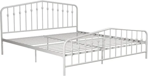 Vista 27 de Novogratz Bushwick - Marco de cama Queen de metal con cabecera ligeramente triangular, husillos insertados, base ajustable para almacenamiento,