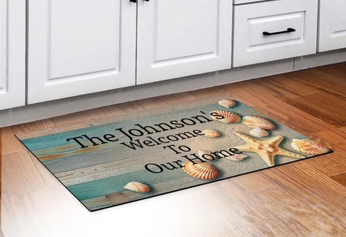 Vista 5 de Tapete de bienvenida con nombre de familia personalizable, regalo de inauguración de casa personalizado para nuevo propietario, Playero