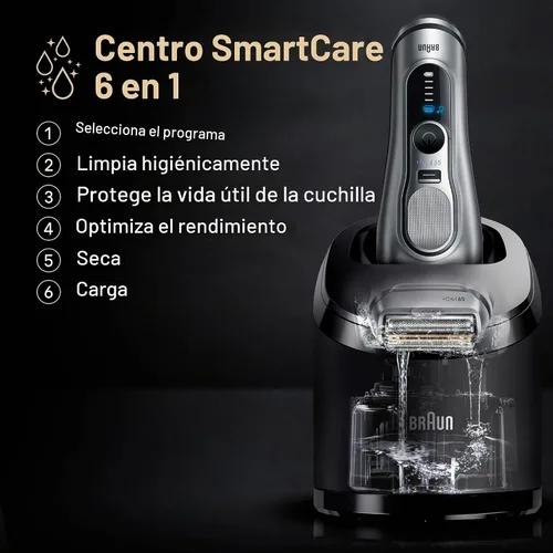 Vista 8 de Braun Series 9 PRO+ - Afeitadora eléctrica para hombres, maquinilla de afeitar de lámina húmeda y seca, centro de cuidado inteligente 6 en 1