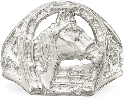 Vista 5 de Herradura de plata esterlina con anillo de cabeza de caballo estilo QR134-9, Metal, no conocido