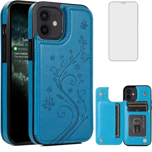 Vista 10 de Asuwish Funda compatible con iPhone 12 Pro iPhone12 6.1, protector de pantalla de vidrio templado, tarjetero y cartera, funda de cuero para iPhone