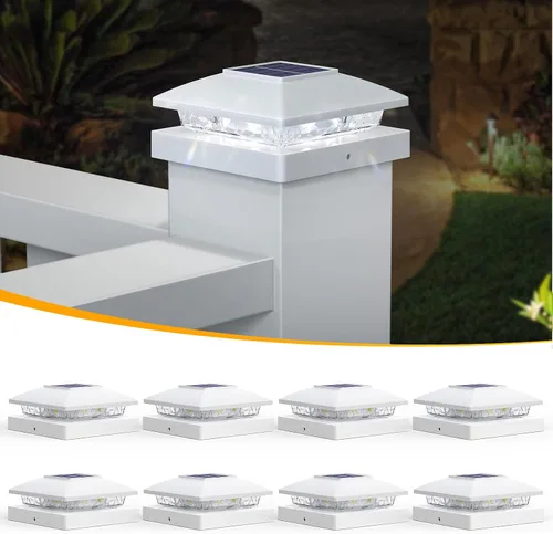 Vista 21 de APONUO Luces solares para postes de 4 x 4 – IP64 impermeable, blanco cálido, luces inalámbricas de valla y luces de cubierta para patios, jardines