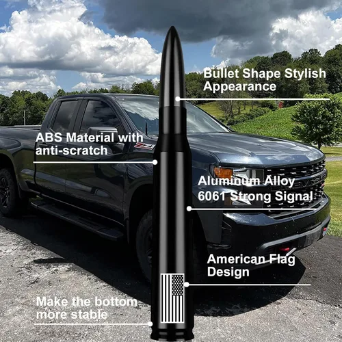 Vista 3 de Antena de bala de 50 calibre con bandera americana para Ford F150 F250 F350 Super Duty Ford Raptor Bronco Camión - Antirrobo, GM Chevy Silverado