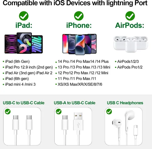 Vista 3 de Adaptador USB C a Lightning, compatible con audioOTG, carga rápida y transferencia de datos para iPhone 14 13 12 Pro MaxiPad AirAirpods, Nintendo
