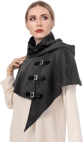 Vista 3 de FURPHI Capucha medieval con hebillas renacentistas para hombres y mujeres, accesorios de disfraz de Halloween