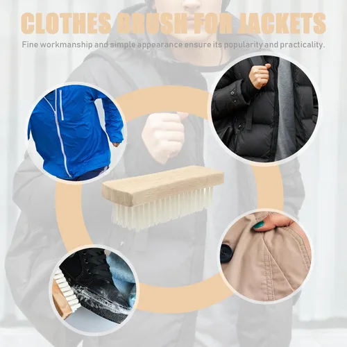 Vista 6 de Cepillo de brillo multiusos para ropa, zapatos, cerdas de nailon suave, cepillo de limpieza de lavandería con mango de madera para chaquetas