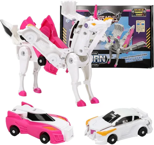 Vista 10 de Juguete de automóvil de dinosaurio que se transforma en colisión, 2 autos magnéticos que se transforman en juguetes de dinosaurio para niños, niñas