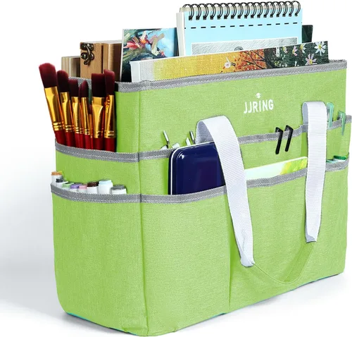 Vista 20 de JJRING Bolsa organizadora de manualidades, organizador de arte con múltiples bolsillos, bolsa de costura beige para arte, manualidades, álbumes