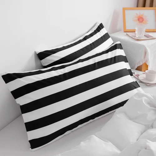 Vista 2 de NTBAY Juego de 2 fundas de almohada a rayas Queen de microfibra cepillada de 1800 hilos a rayas blancas y negras, súper suaves y acogedoras
