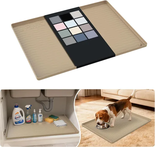 Vista 38 de URMONA - Tapete de silicona impermeable para debajo del fregadero, 16 x 10 Beige