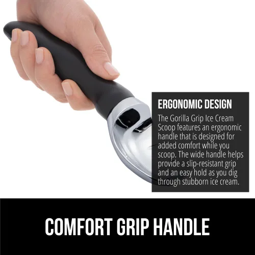 Vista 3 de GORILLA GRIP Cuchara para helado resistente sin BPA, mango ergonómico cómodo, cuchara de grado profesional para porciones redondas perfectas