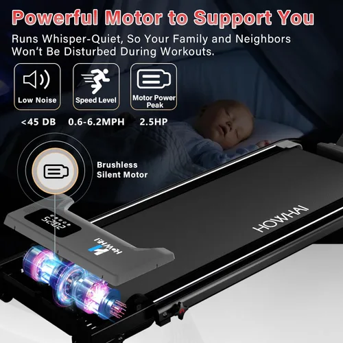 Vista 5 de Walking Pad, HOWHAI Treadmill with Incline, Brushless 2 in 1 Foldable Under Desk Portable Treadmills for Home/Office with App, Bluetooth Music