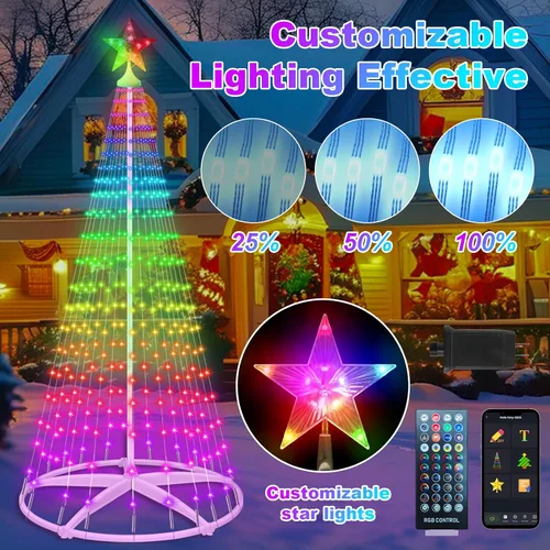 Vista 3 de Forlivese Árbol de Navidad Cónico Inteligente de 7.48 Pies con Luz LED para Exteriores, Luces de Árbol de Navidad Artificial Regulables con Control