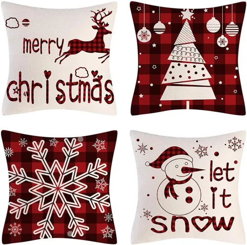 Vista 7 de Juego de 4 fundas de almohada decorativas de Navidad de 18 x 18 pulgadas, funda de cojín de la serie navideña, funda de almohada cuadrada