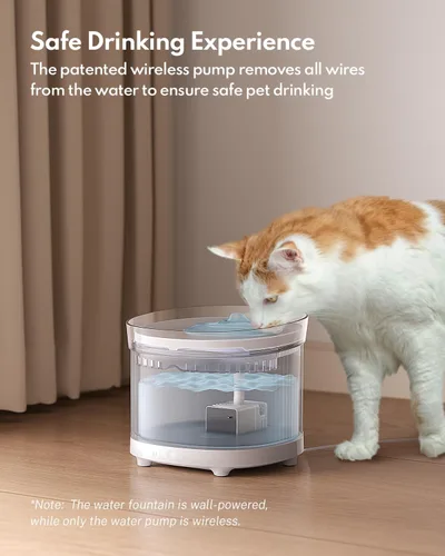 Vista 2 de Fuente de agua para gatos con bomba inalámbrica HomeRunPet - Diseño desmontable para fácil limpieza, dispensador de agua para múltiples gatos