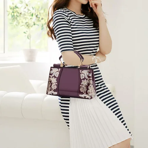 Vista 2 de XingChen Bolsos de cuero de la PU de las mujeres de la patente brillante bolsos de hombro del bordado bolsos de la moda de la cartera de la manija