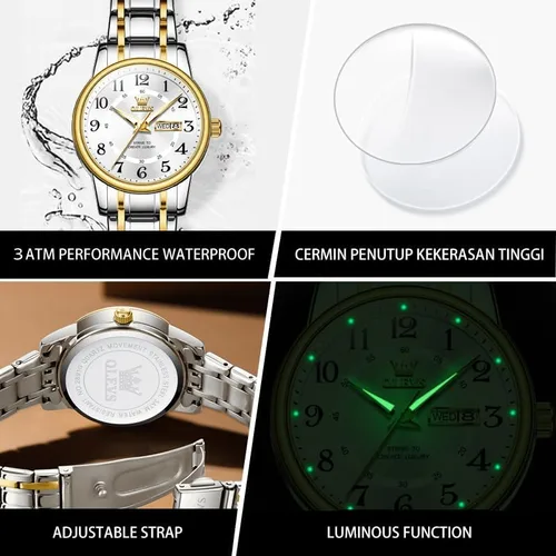 Vista 5 de OLEVS Reloj de acero inoxidable para mujer, reloj de vestir para mujer, con fecha, a la moda, para negocios, impermeable, analógico, de cuarzo