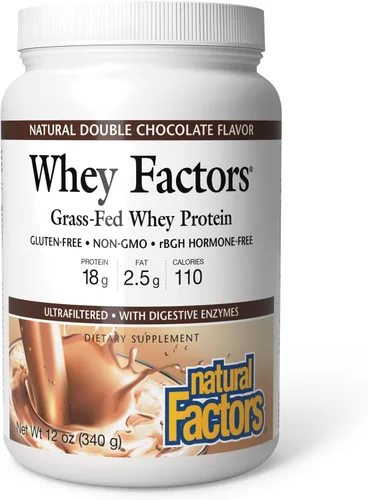 Vista 10 de Natural Factors Whey Factors, Grass Fed Whey Protein Concentrate, Aids Muscle Development and Immune Health, Double Chocolate, 2 lb