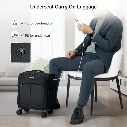 Vista 3 de Hanke Equipaje de mano para debajo del asiento con ruedas, maleta pequeña ligera aprobada por aerolíneas de 16 pulgadas, bolsa de viaje