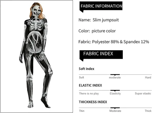 Vista 7 de Disfraces de Halloween para mujer body ajustado de esqueleto de talla grande body de manga larga para adultos traje sexy