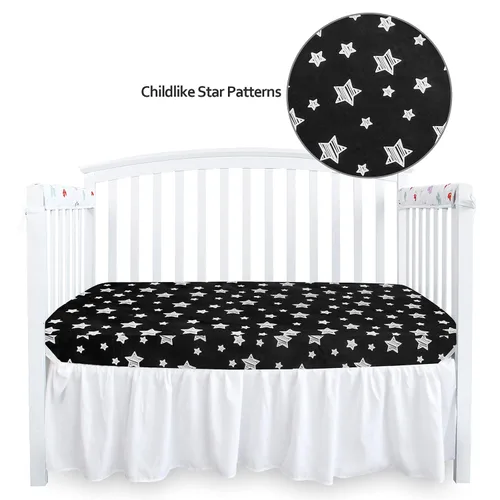 Vista 5 de Black Star - Sábana de cuna para bebé, microfibra suave y sedosa, sábana bajera ajustable de 52 x 28 pulgadas para colchón de cuna