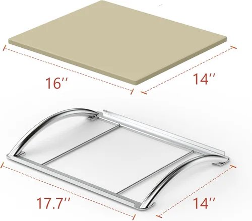 Vista 2 de Skyflame Piedra de pizza de cordierita de 16 pulgadas con estante y mango de acero inoxidable extraíble, piedra de hornear resistente para parrillas
