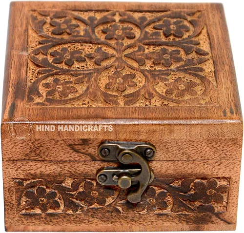 Vista 23 de Urna de madera antigua hecha a mano con grabado del árbol de la vida tallada a mano para mujeres y hombres, joyas Acentos de decoración del hogar