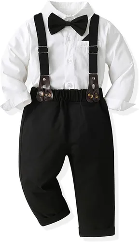 Vista 2 de SALNIER Conjunto formal de esmoquin para niños pequeños B-Negro