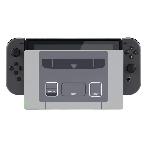 Vista 3 de eXtremeRate SFC SNES - Placa frontal personalizada de estilo europeo clásico para base de carga Nintendo Switch, carcasa de repuesto de agarre suave
