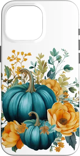 Vista 19 de iPhone 16 Teal Autumn Pumpkin Floral Fall Harvest Foliage Case