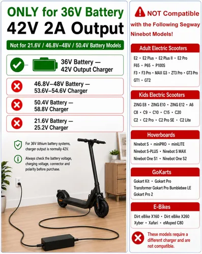 Vista 4 de Cargador VHBW 42V 2A compatible con scooter eléctrico Segway Ninebot