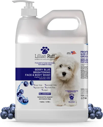 Vista 9 de Lillian Ruff Fórmula PRO Berry Blue Brightening Set de Champú y Acondicionador para Perros - Blanqueador de Calidad Profesional para Exposiciones