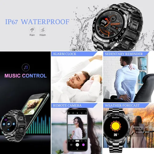 Vista 3 de Reloj inteligente para hombre para Android iOS, llamadas Bluetooth, chat de voz con monitor de frecuencia cardíaca/sueño, monitor de fitness