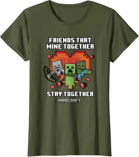 Vista 23 de Minecraft Camiseta de San Valentín Friends That Mine Together Mobs, Negro