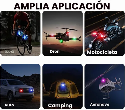 Vista 6 de 8 luces estroboscópicas LED inalámbricas con control remoto, RGB 8 colores multifunción, carga USB, impermeable, anticolisión, advertencia trasera