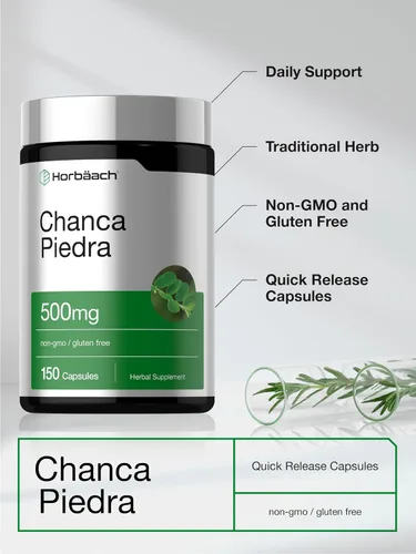 Vista 4 de Horbäach Chanca Piedra Suplemento 500 mg 150 Cápsulas Fórmula de extracto de hierbas Sin OMG y sin gluten
