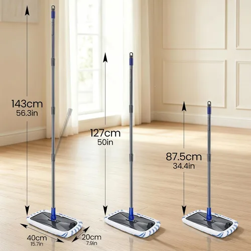 Vista 6 de Trapeador de piso de madera dura, fregona plana grande extendida con 3 Gris
