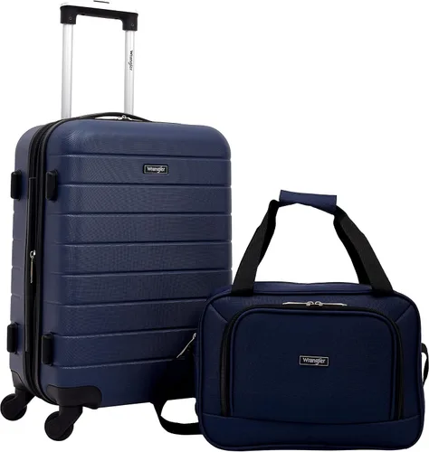 Vista 3 de Wrangler - Juego de piezas de equipaje inteligente con portavasos y puerto USB, Azul marino