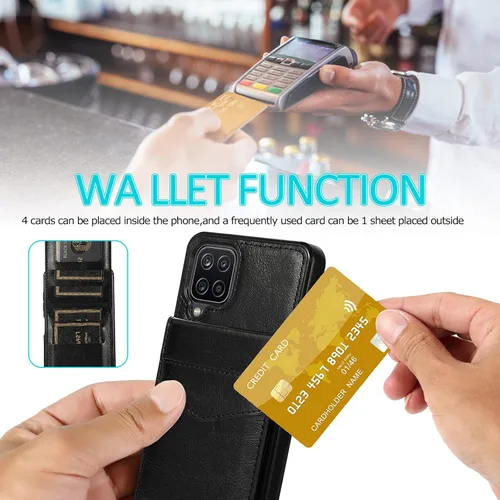 Vista 7 de Asuwish Funda de teléfono para Samsung Galaxy A12 con protector de pantalla de vidrio templado, soporte para tarjetas de crédito, soporte de piel