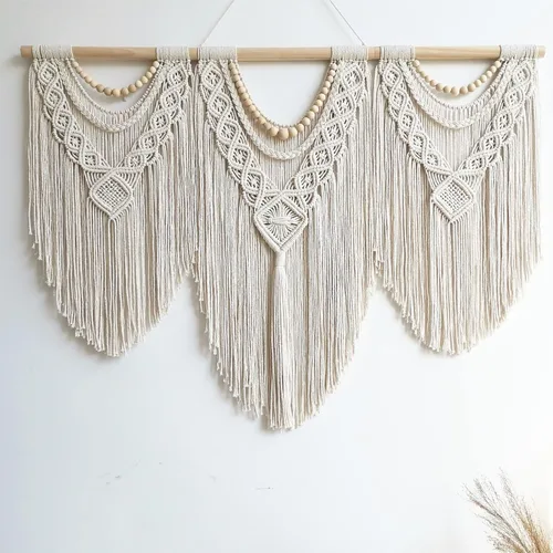 Vista 14 de guzhiou gran tapiz de macramé (Borla con cuentas)
