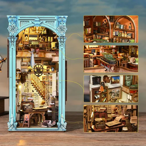 Vista 4 de CCCDF Kit de Rincón de Libros DIY, Kit de Casa de Muñecas en Miniatura Booknook, Rompecabezas de Madera 3D Sujetalibros Decoración de Inserción