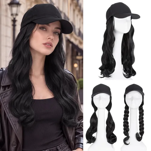 Vista 33 de S-noilite Gorra de béisbol de 6 pulgadas con peluca corta de peinado Bob