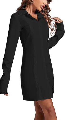 Vista 5 de LYANER Minivestido camisero de manga larga con botones y cuello de solapa para mujer