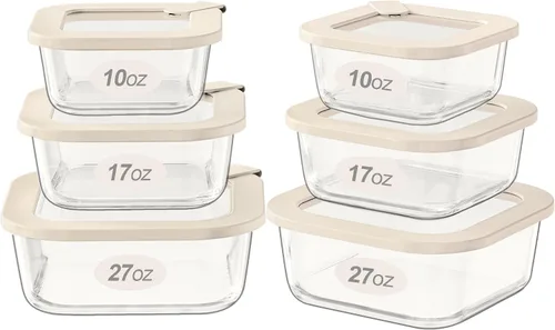 Vista 16 de Urban Green Contenedores de vidrio para almacenamiento de alimentos con tapas de vidrio, juego de recipientes de alimentos aptos para microondas