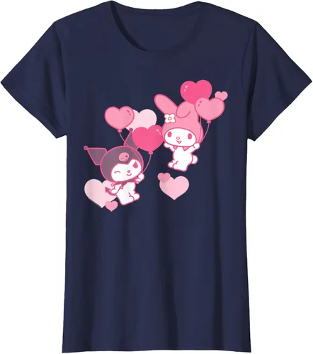 Vista 40 de Camiseta de My Melody y Kuromi con corazones del Día de San Valentín Negro