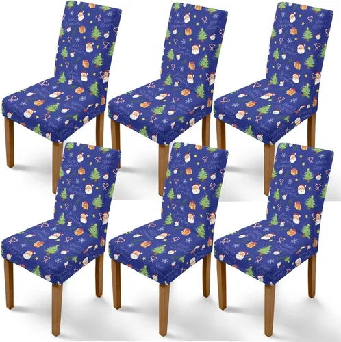 Vista 20 de Rnyleeg Juego de 1 fundas navideñas para sillas de comedor, color azul oscuro, fundas protectoras extraíbles y lavables para sillas de cocina