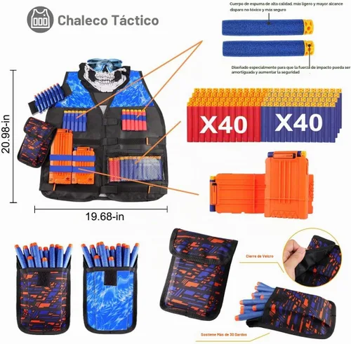 Vista 8 de 2 juegos de chaleco táctico Exsport, 2 chaquetas tácticas de élite para pistola Pack N-Strike 2 manos de muñeca, 2 clips de recarga rápida, 2